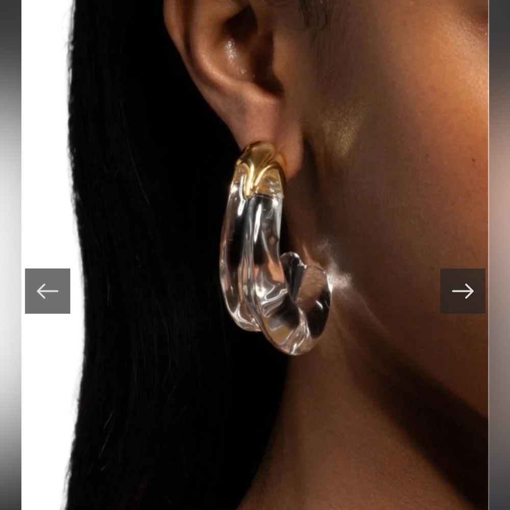 Alexis Bittar Gold Liquid Lucite Large Wave Hoop Earrings